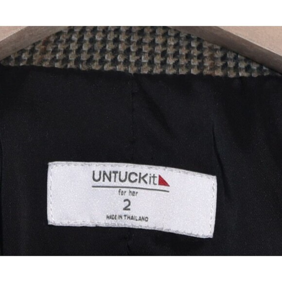 UNTUCKit Womens 2 Brown Houndstooth Wool Blend 1Button Blazer Jacket - Picture 8 of 8
